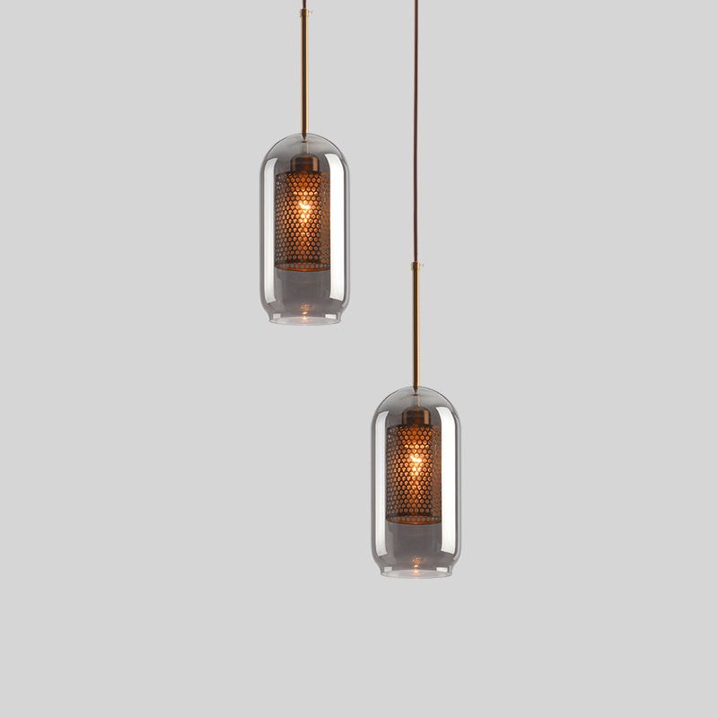 1 Light Cylinder Ceiling Light Industrial Glass Hanging Pendant Lights for Coffee Shop