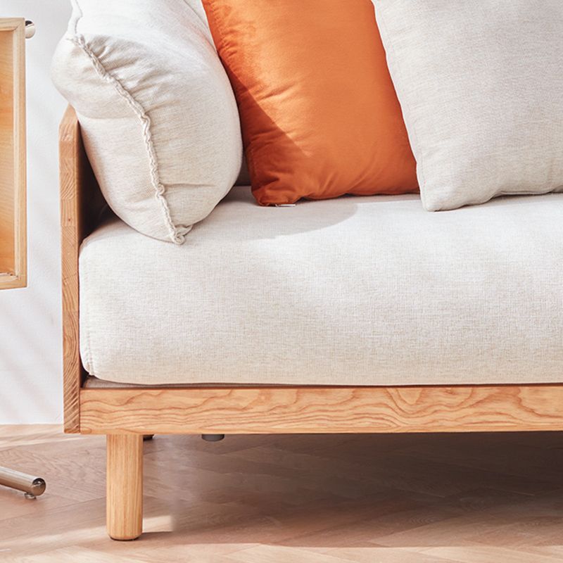 Scandinavian Tuxedo Arm Settee Cotton Blend Standard Sofa with Wooden Legs