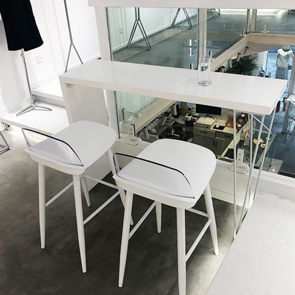 Modern White Metal Bistro Accent Dining Table Cafe Rectangle Patio Bar Table
