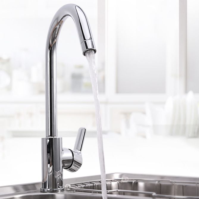 Copper Kitchen Faucet Lever Handle Gooseneck 1-Hole Kitchen Faucet