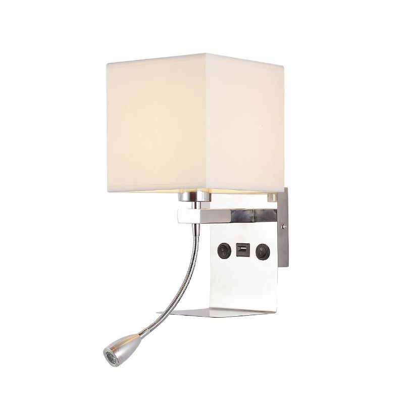 Square Fabric Shade Simplicity Wall Sconce Adjustable LED Spotlight Design Bedside Reading Lamp in Sliver