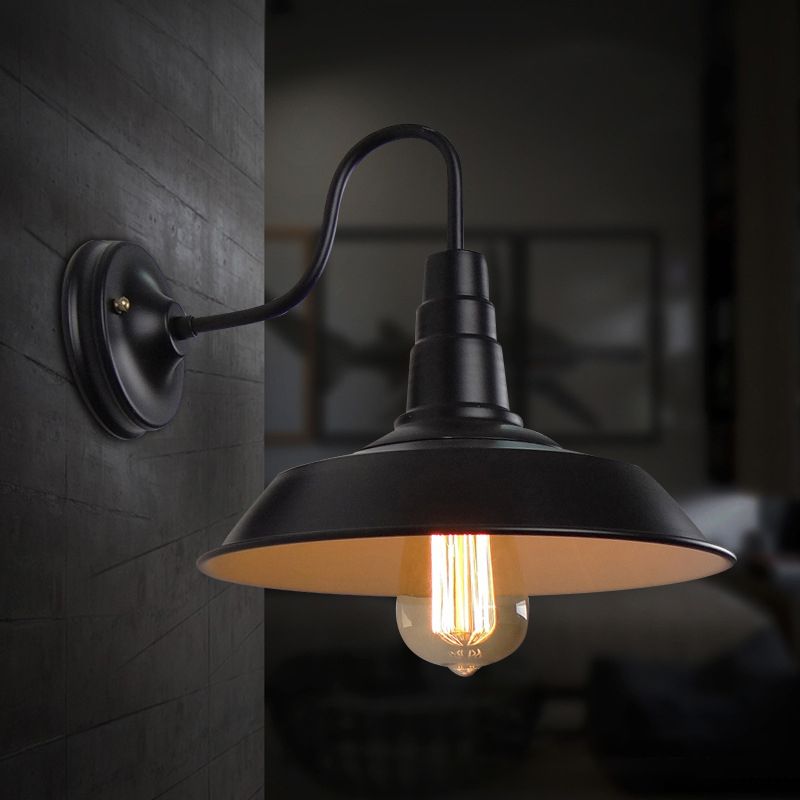 1 Light Metal Geometric Wall Lighting Fixtures Industrial Style Wall Mounted Light Fixture in Black
