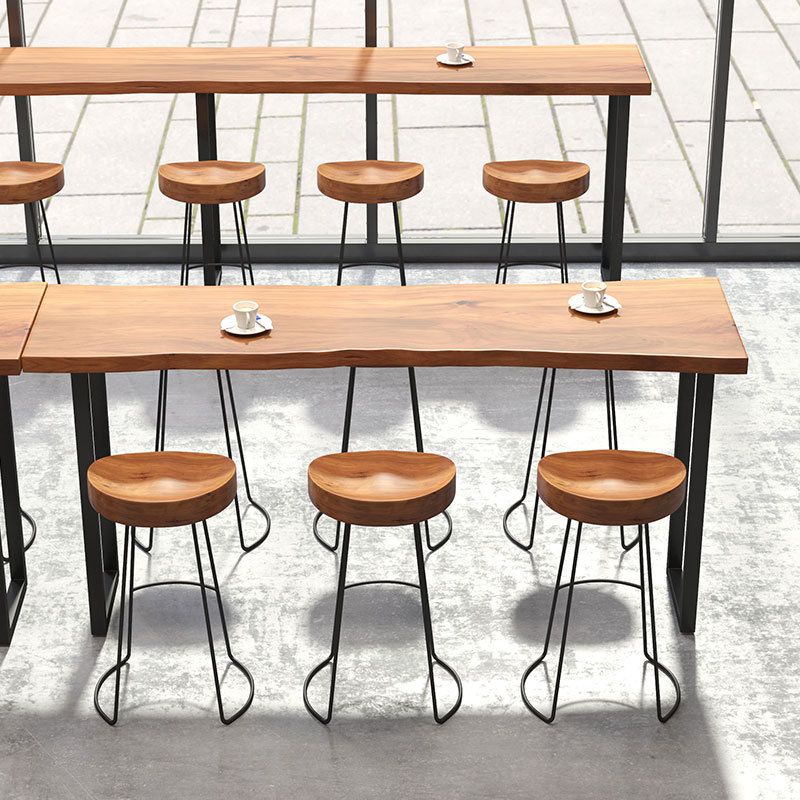 Natural Solid Wood Bar Table Industrial Black and Metal Base Bar Table
