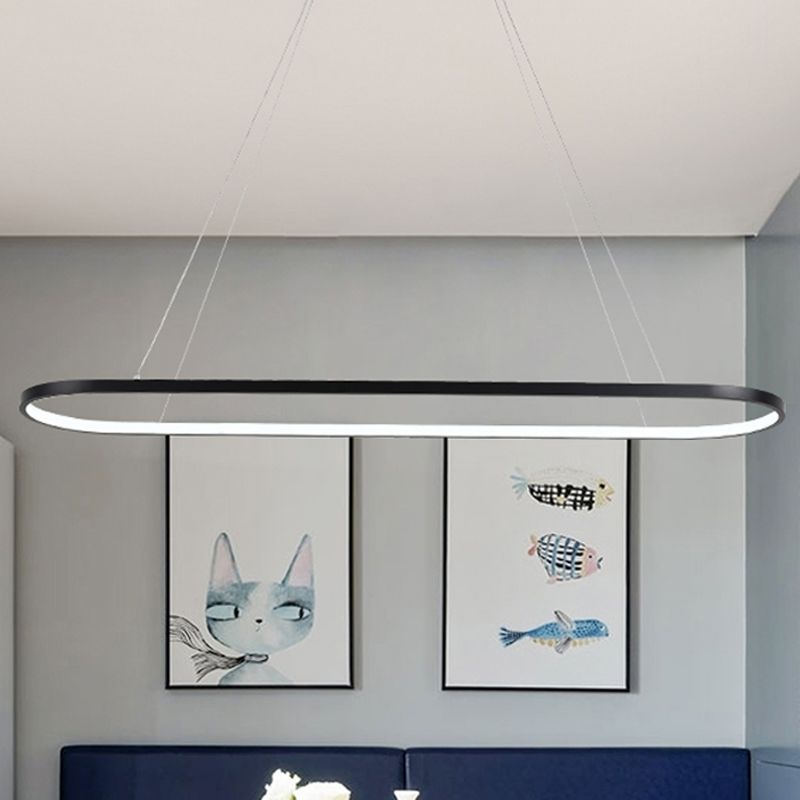 19,5 "/27,5" W Sala da pranzo LED Minimalismo Luce a sospensione nera con telaio acrilico ellittico