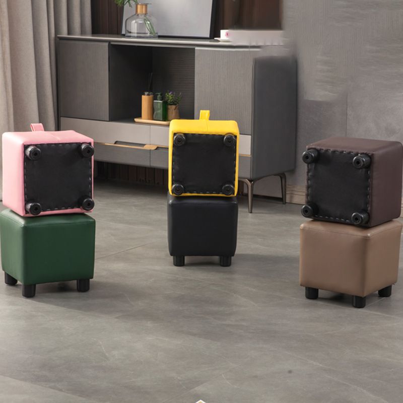 Modern Square Sherpa Pouf Plain PU Leather Water Resistant Couch Footrest