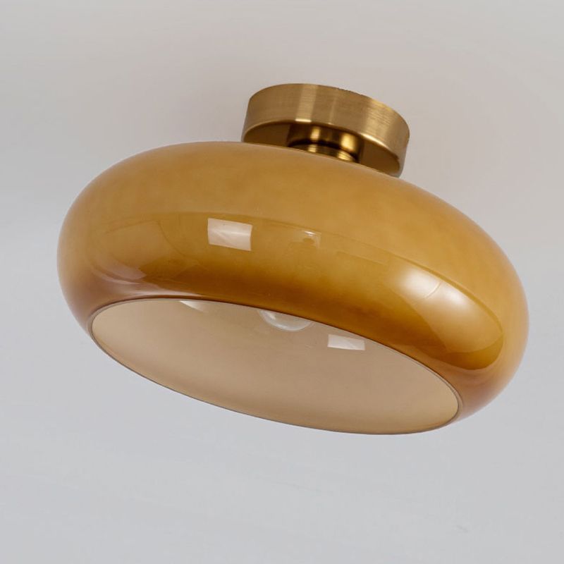 Drum Shape Glass Flush Mount Light Modern Style 1 Light Ceiling Mount Light