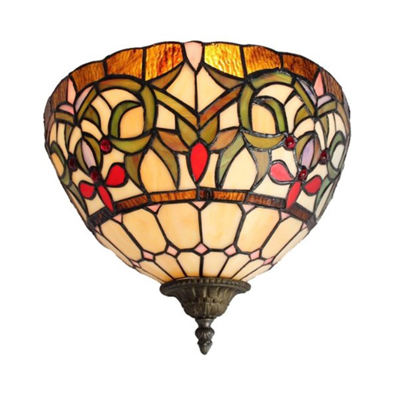 Rustic Bowl Wall Sconce Lighting Stained Glass 1 Bulb Wall Lighting in Multi Color for Staircase