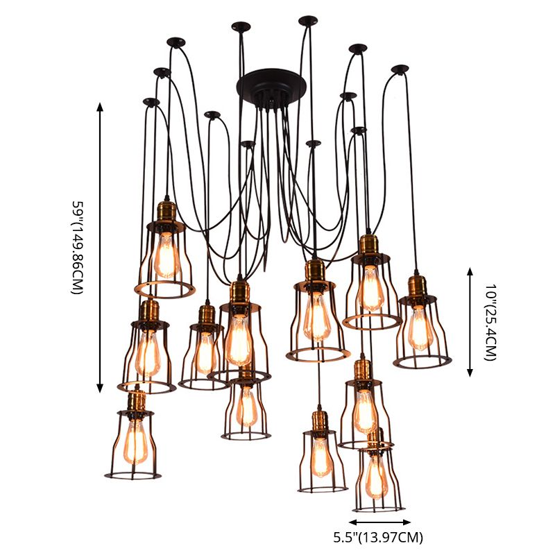 Spider metalen hanglamp armatuur industrieel retro restaurant plafond hang licht in zwart