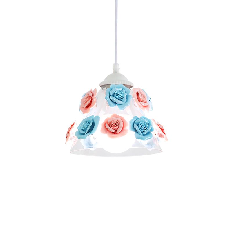 1-Light Pendant Lighting Korean Garden Rose Ceramic Suspension Light Fixture for Bedroom