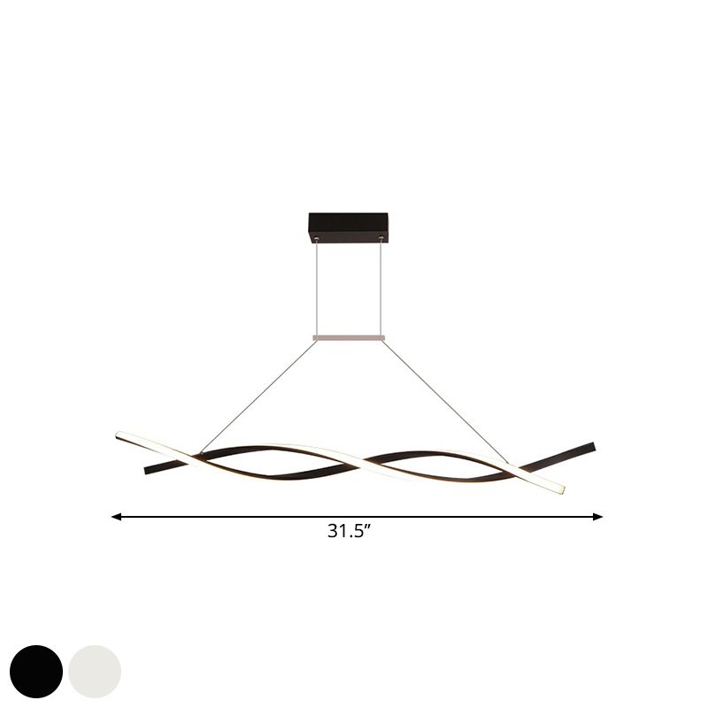 Stranded Linear Restaurant Hanging Light Acrylic Minimalist LED Island Pendant in Black/Grey, Warm/White Light