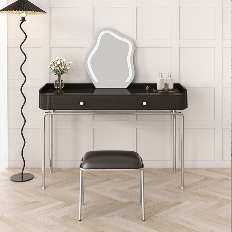 Glam Makeup Vanity Set with Glass Top, Black Vanity Dressing Table Set