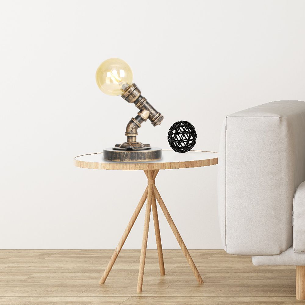 1 Light Light/Amber Glass Desk Lampada Vintage Vintage Bronzo Globe Bronzo Ombra del soggiorno Luce con base