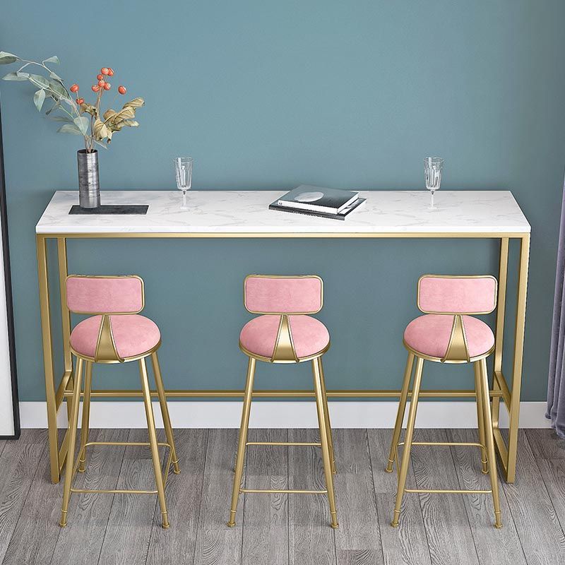 Rectangle Marble Patio Bar Table Footrest White and Gold Counter Table for Coffee Shop