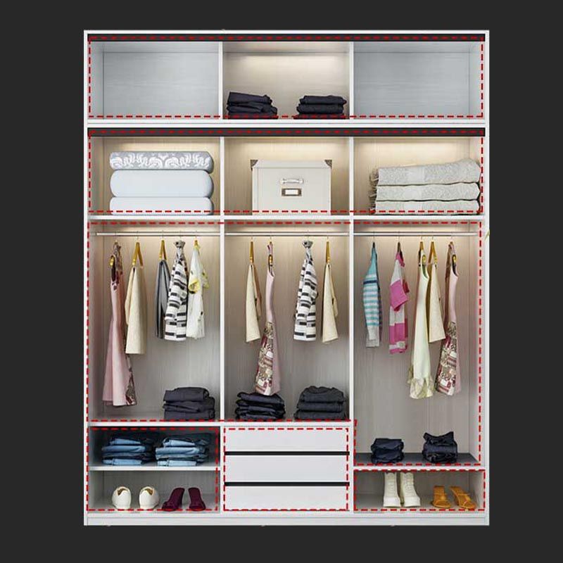 Glass and Engineered Wood Wardrobe Closet White Wardrobe Cabinet