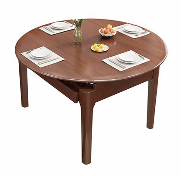 Contemporary Round Dining Table Rubberwood Solid Wood Table with 4 Legs