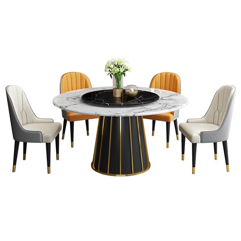Round Stone Dining Table Modern Convertible Furniture with Pedestal Base