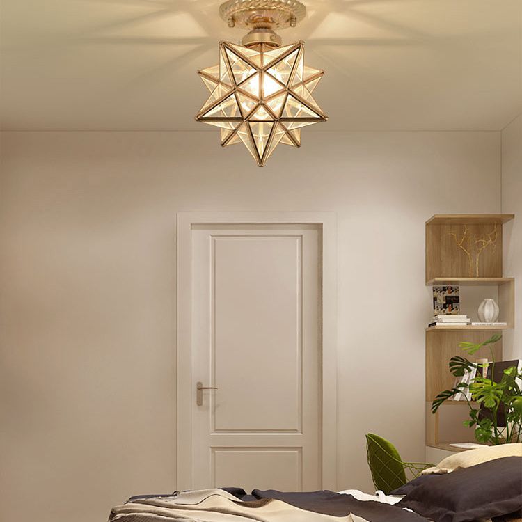 Cuivre en laiton en forme d'étoile lampe à chasse d'eau antique Verre de style 1