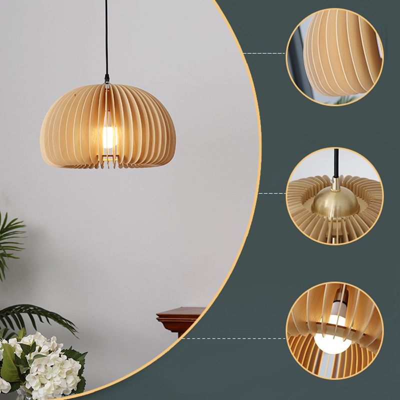 1 Light Pumpkin Hanging Ceiling Lights Creative Modern Wood Pendant for Clothing Store