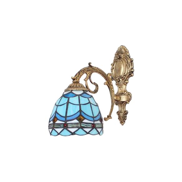 Mini Wall Mount Light Baroque Style Stained Glass 1 Light Wall Sconce with Curved Arm for Living Room