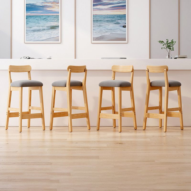 Scandinavian Wood Stool Fabric Upholstered Seat Counter Stool in Matte Finish