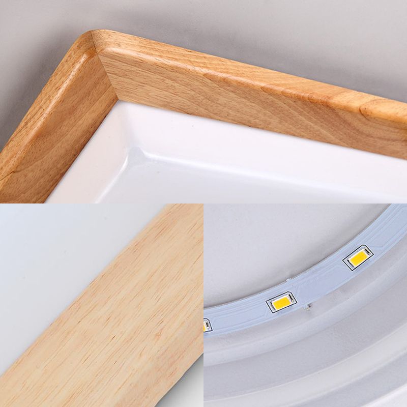 Square Ceiling Mounted Light Modernism Acrylic Beige LED Flush Mount Lamp with Wood Canopy in White/Warm Light, 12.5"/14"/18"/22"/26" Wide