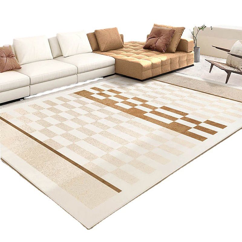 Apricot Irregular Pinstripe Rug Polyester Casual Rug Washable Rug for Living Room