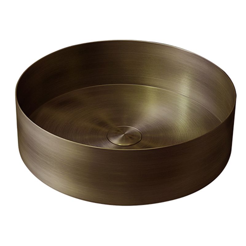 Modern Vessel Bathroom Sink Metal Round with Pop-Up Drain Wash Stand