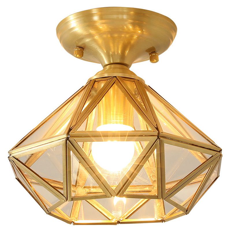 Tradizionale Stile Prismatico Soffitto Light Fixture Glass Massimale Flush Monte in Brass