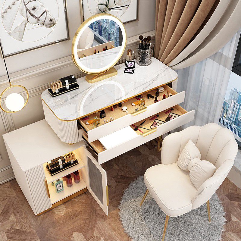 Glam Style Vanity Dressing Table with 2 Drawers and Stone Top