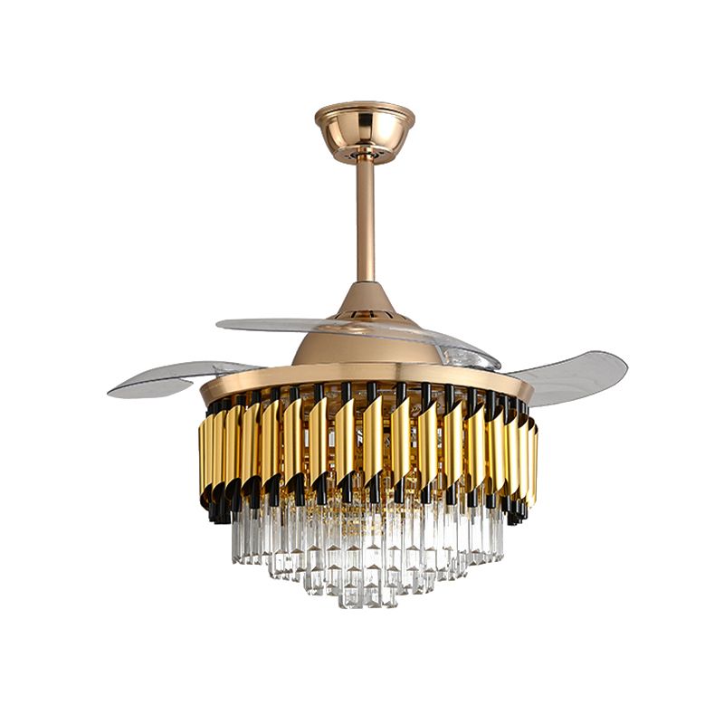 Geschichtetes kristallschwarz/goldener Deckenventilator verjüngte Trommel 3-Blade postmoderne LED-Halbflush-Licht, 42,5 "Breite