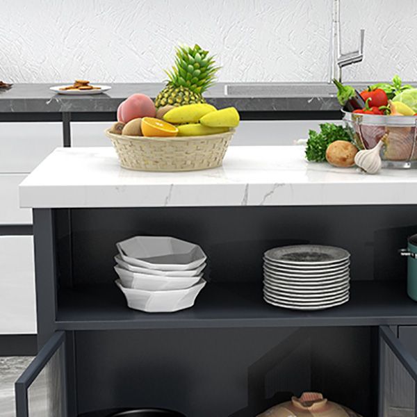 Modern Dining Room Kitchen Island Table Metal Base Prep Table with Drawer