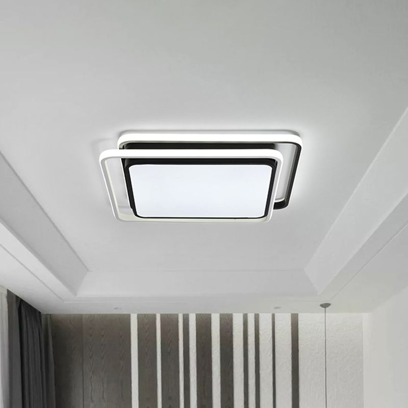 Square Acrylic Ceiling Flush Mount Minimalist Black/White LED Flushmount Lighting in Warm/White/3 Color Light for Hotel