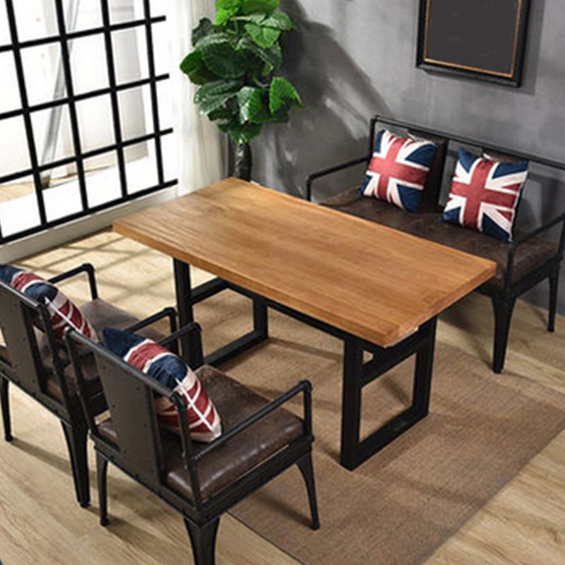 Industrial Solid Wood Top Dining Table Brown Table with Metal Base