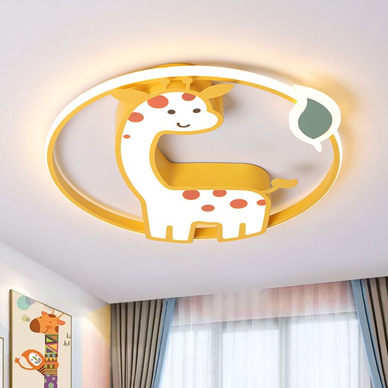 Giraffe Ceiling Mounted Light Cartoon Acrylic LED Nursery Flush Mount Lamp in Yellow