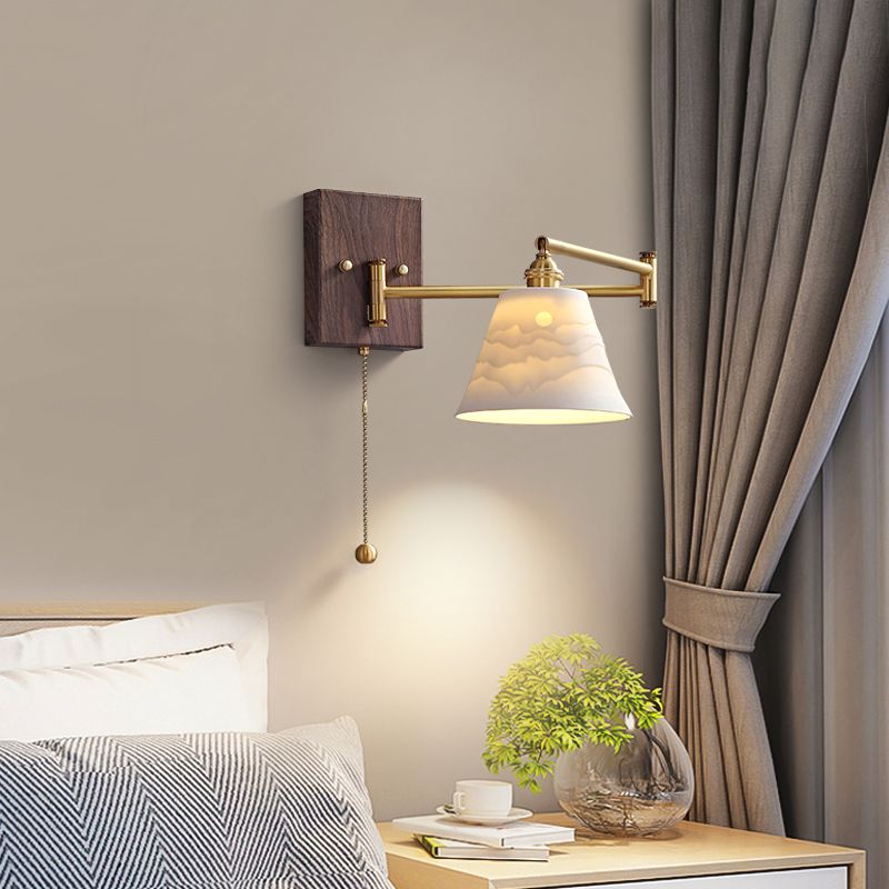 Arm Adjustable Wall Sconce 1-Light Modern Style Wall Mount Lamp with Ceramics Shade
