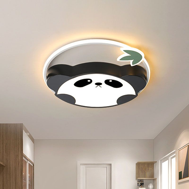 Metal Panda Ceiling Flush Mount Kids LED Black Flushmount Lighting in Warm/White Light for Bedroom, 16"/19.5" Wide