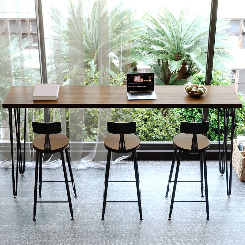 Rectangle Modern Counter Height Table Metal Legs Pub Height Dining Table in Natural