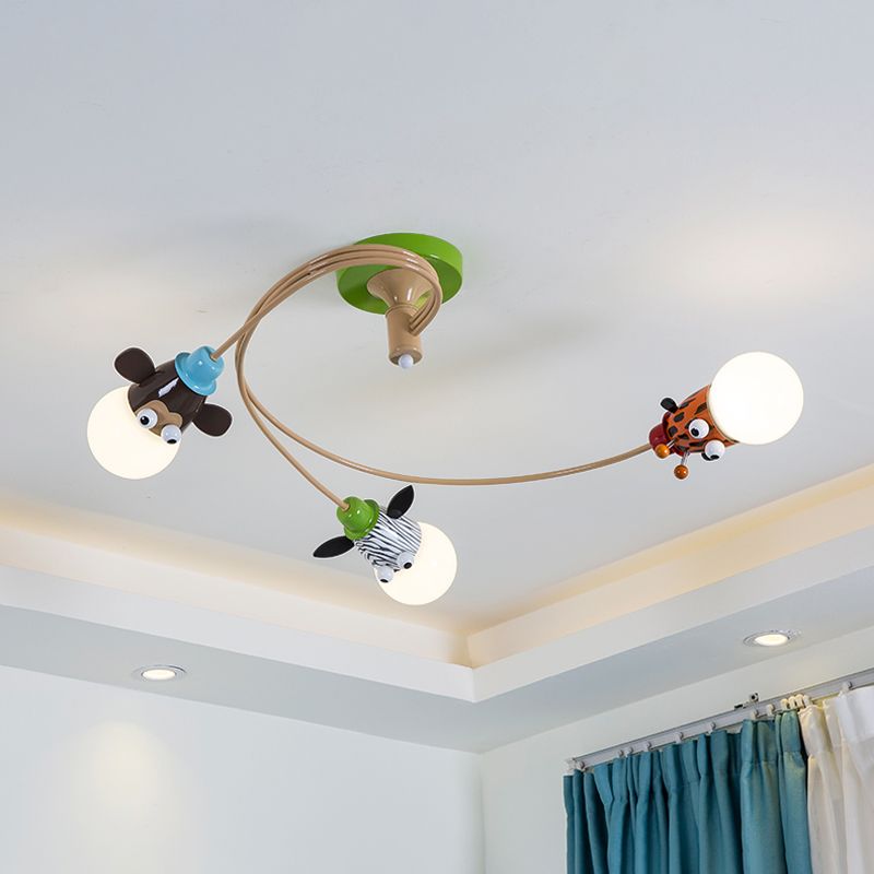 Cartoon Curred Cosil Hang Fixture Bedroomet Metal Semi Flush Mount Light in Coffee