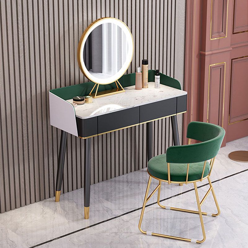Contemporary Stone Top Makeup Vanity Desk with Wooden Drawer