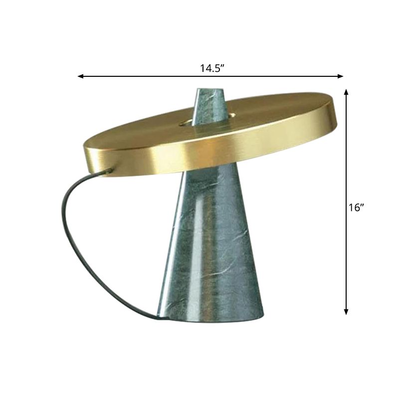 Metallic Round Panel Table Light Modern 1 Head Gold Finish Desk Lamp with Cone Aqua Marble Base