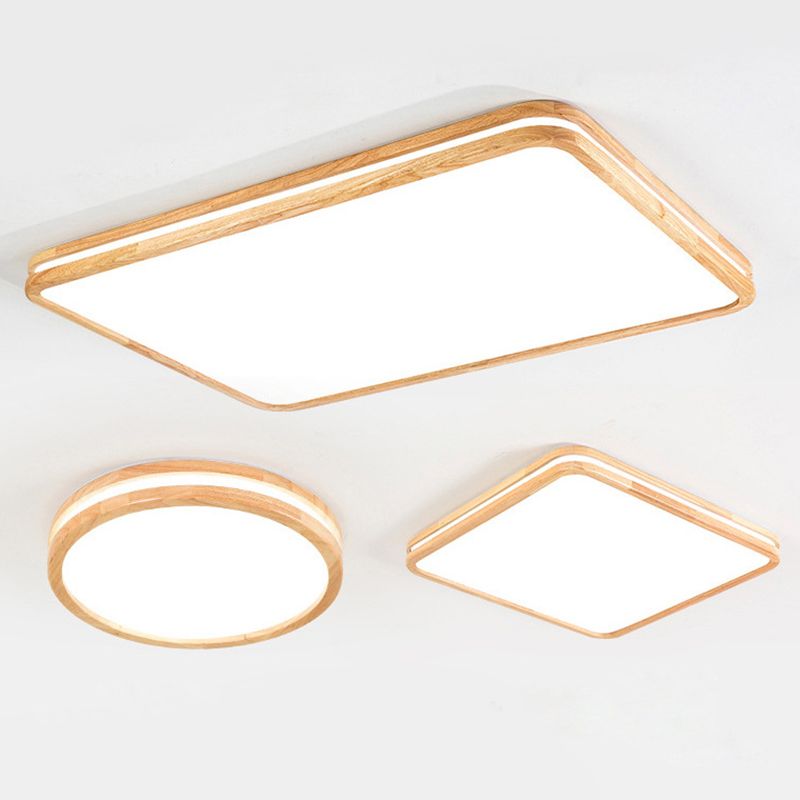 1 Light Geometric Flush Mount Fixture Contemporary Wood Flush Light