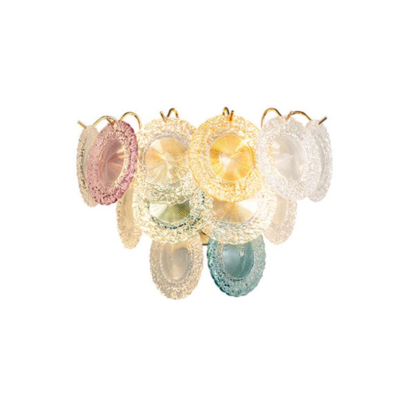 Mur à disque en couches moderniste Rose clair et verre bleu 5 ampoules Mur