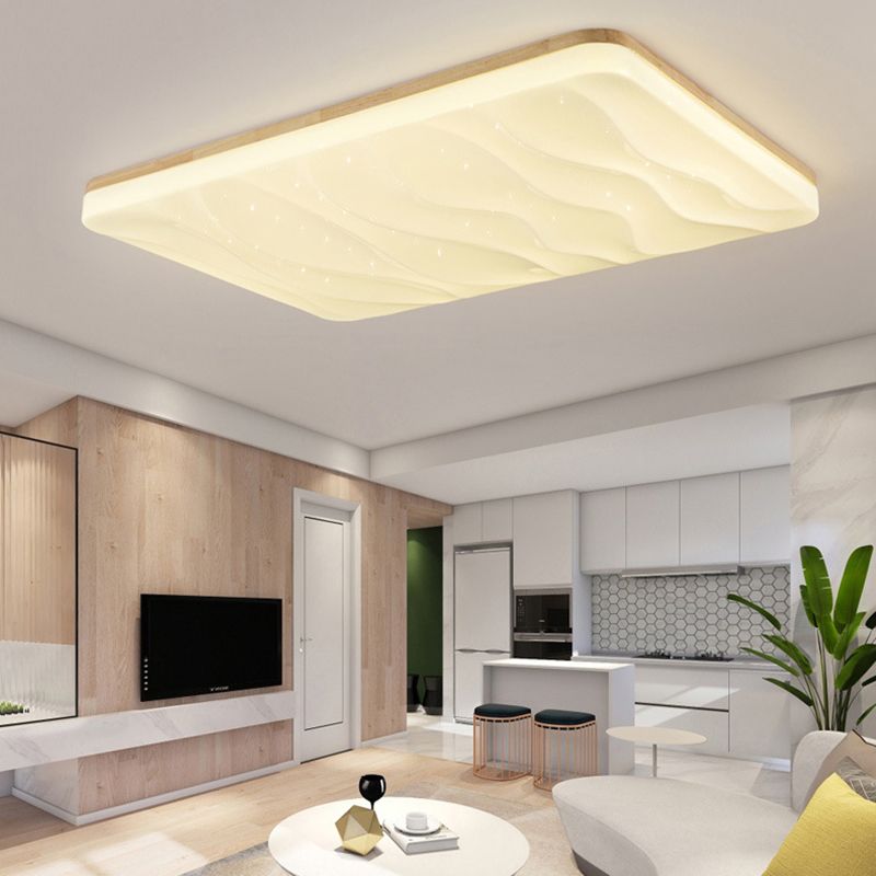 Lámpara de techo LED con forma geométrica, madera moderna, 1 luz, montaje empotrado para dormitorio, sala de estar