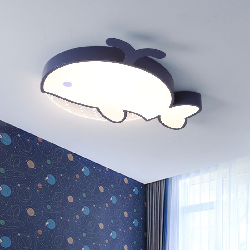 Lampada da incasso per cameretta dei bambini a LED in acrilico a forma di balena a forma di cartone animato, montata a soffitto, in blu scuro