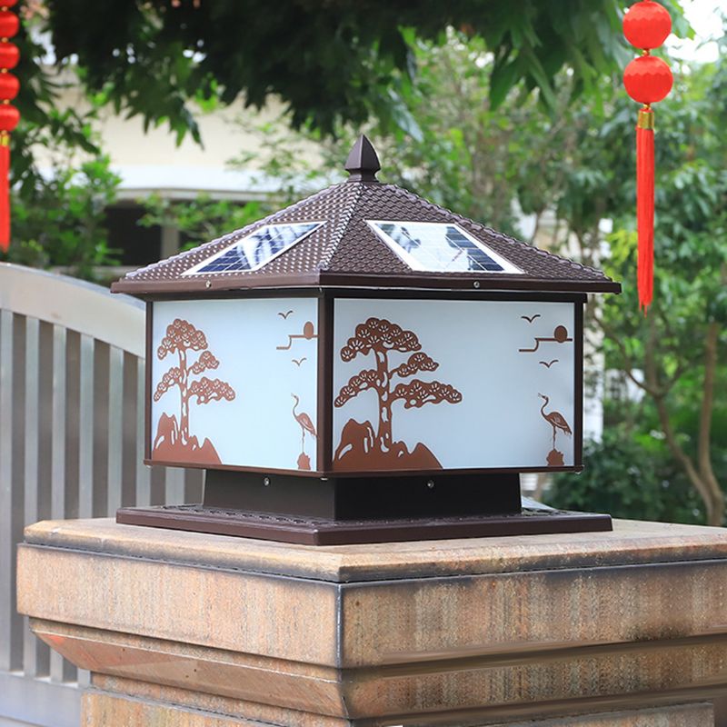 Metal Rectangle Shape Solar Pillar Lamp Modern Style 1 Light Waterproof Outdoor Light