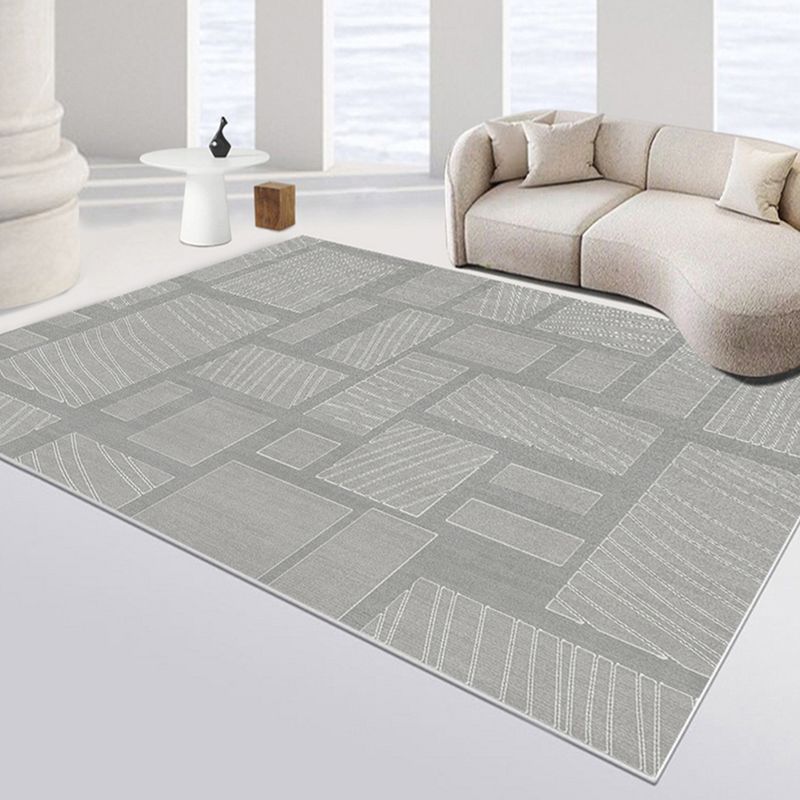 Contemporary Line Rug Polyester Gray Rug Washable Rug for Home Decor