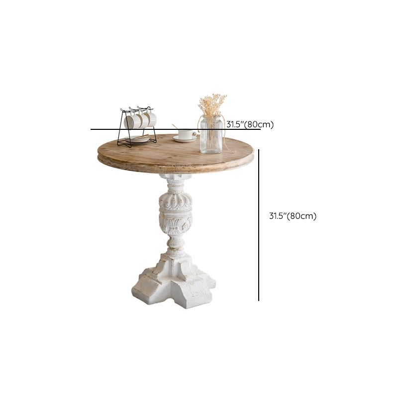 Solid Wood Pedestal Round Rustic Distressed Living Room End Table