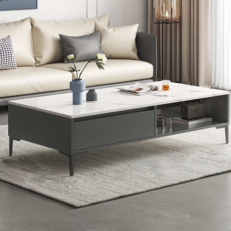 Glam 4 Legs Coffee Table Artificial Panel Rectangular Home Cocktail Table