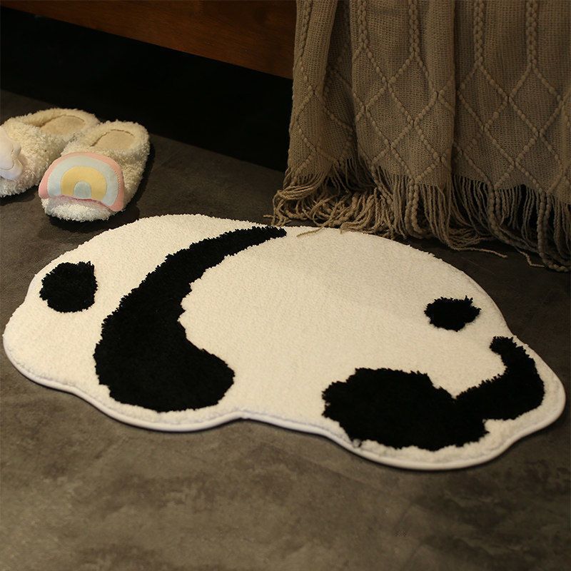 White Simple Rug Polyester Panda Rug Non-Slip Backing Area Rug for Living Room