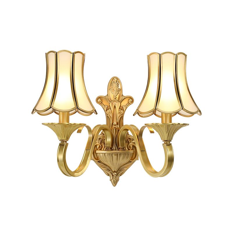Bell Beveled Glass Wall Light Fixture Vintage Living Room Wall Mounted Lamp in Brass
